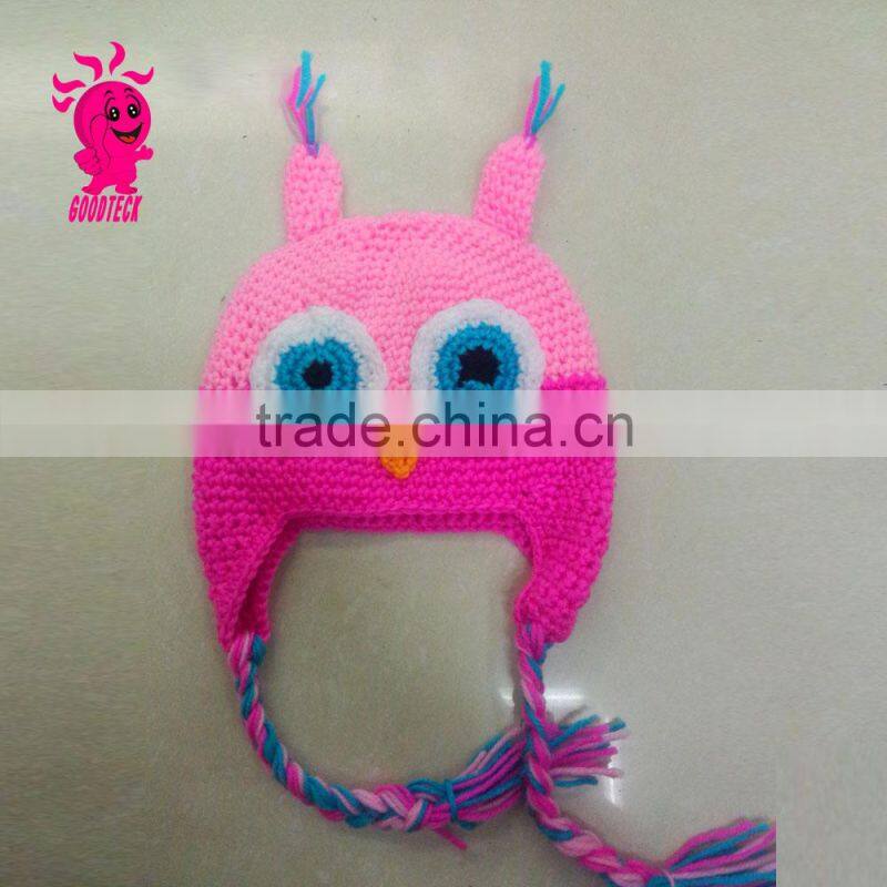 Hot sale 2015 Owl baby black and orange wool hats, green eyes Color matching hats