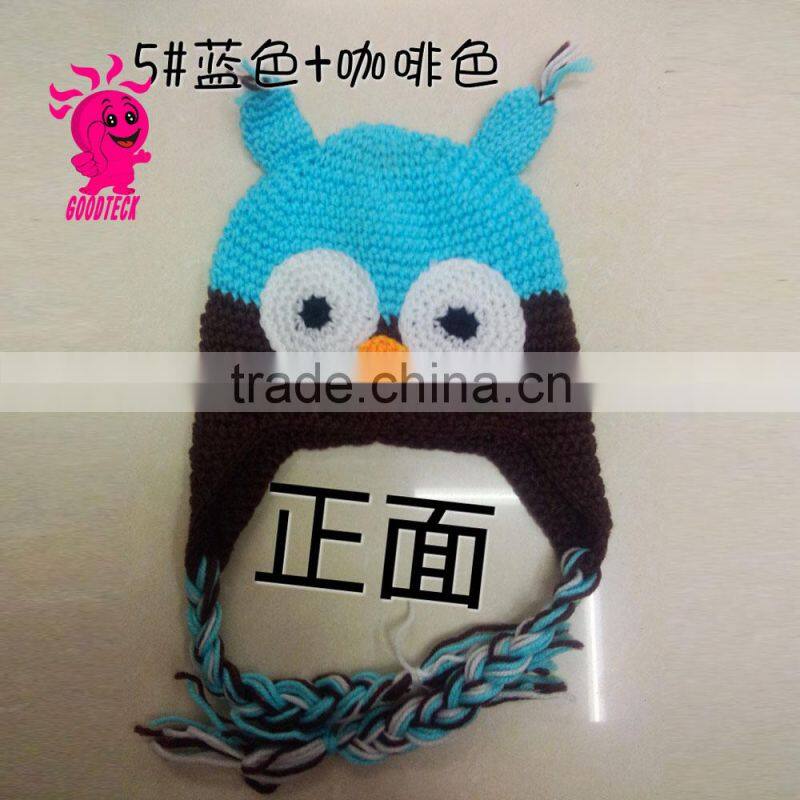Hot sale 2015 Owl baby black and orange wool hats, green eyes Color matching hats