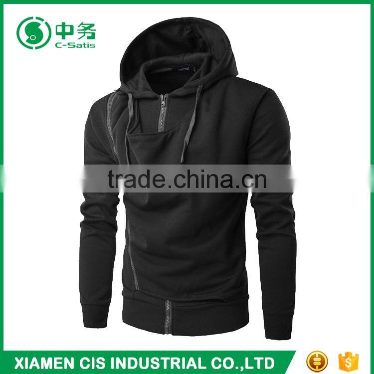 Morden Fashion Custom Logo Pure Color Double Zip Up Mens Sublimation Black Hoodie