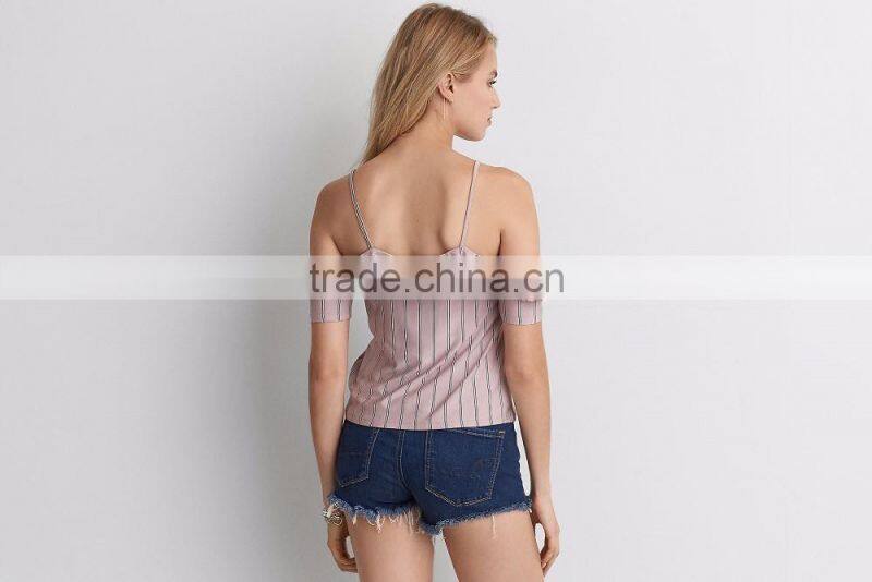 MGOO New Arrival Drop Shoulders Ladies Tank Tops Girls Top Design Stripe Pattern Women Shirt