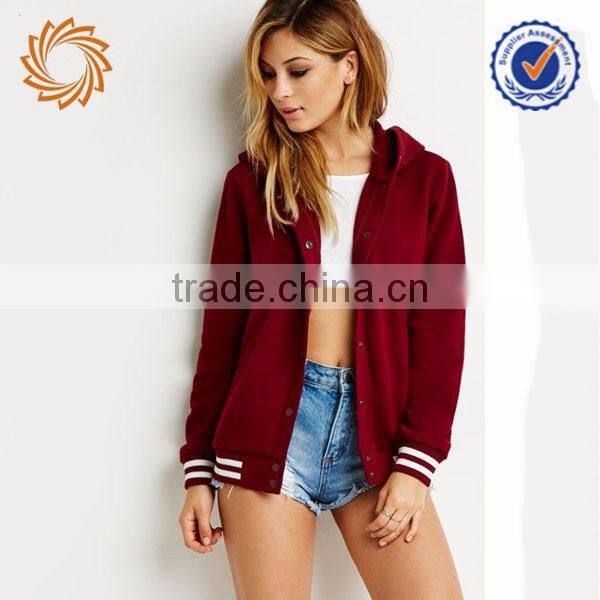 Custom 100%coton winter warm women fleece jacket snap button with hood