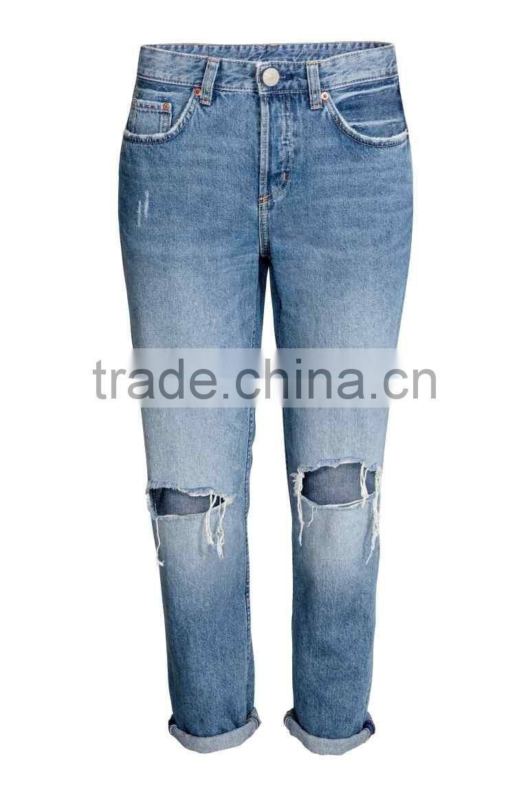 Boyfriend Low Trashed Jeans,2016 summer women denim pants,women corpped jean