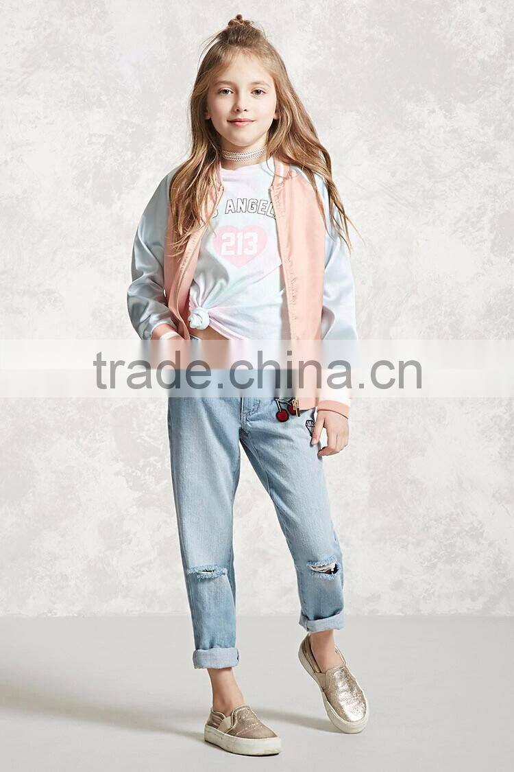 2017 new design high quality school uniform pink blank varsity jacket