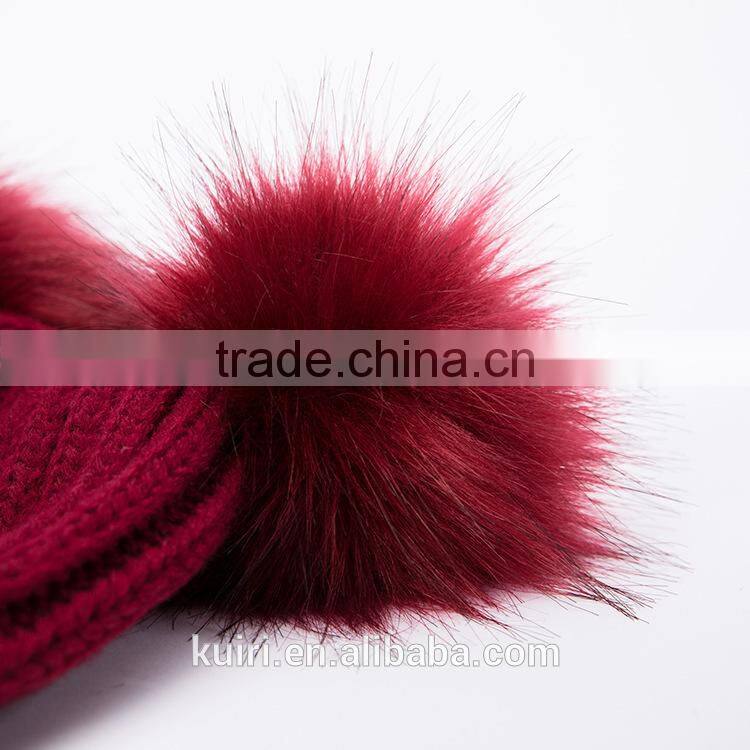High quality cashmere knitted hat with double fur poms KR-H010
