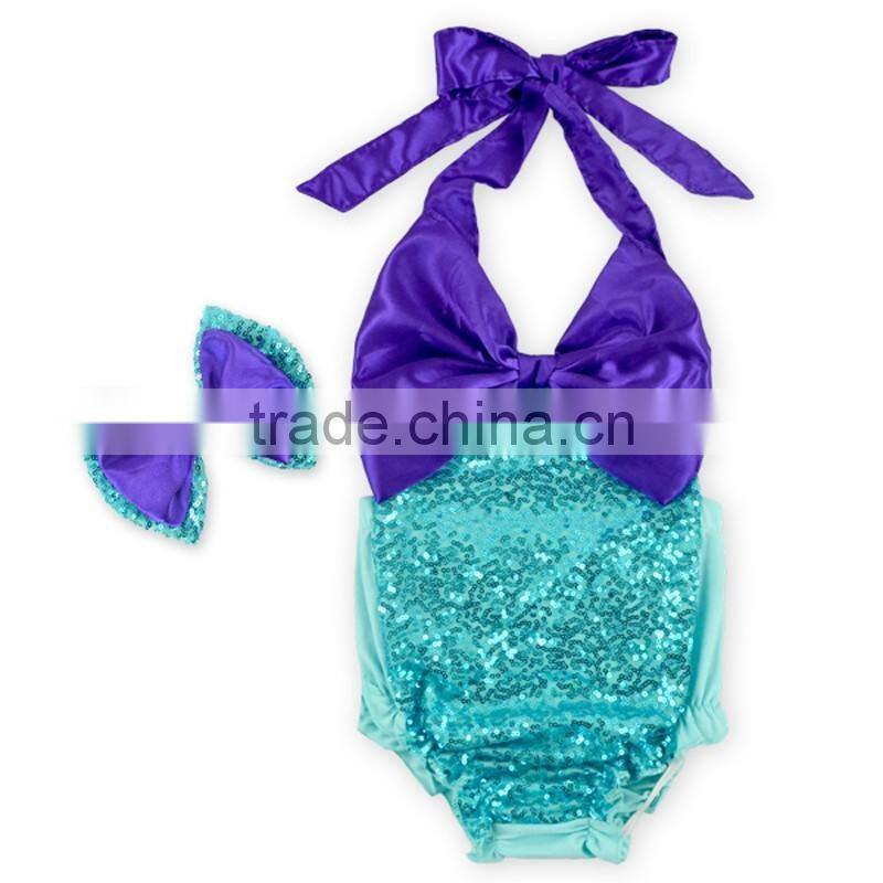 OEM Manufacturer Boutique Baby Swimwear Kids Sequins Beachwear with Headband