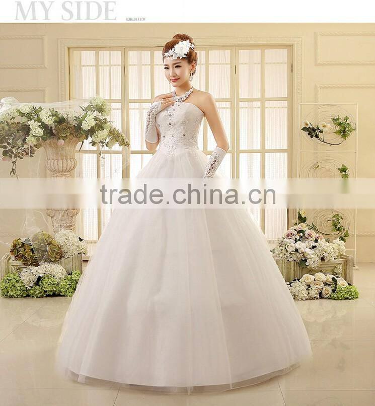 High quality strapless pleats muslim wedding dress