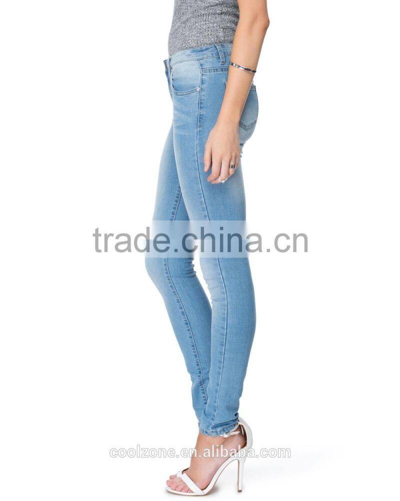 Wholesale mid rise jeans skinny-leg cut cotton jeans women