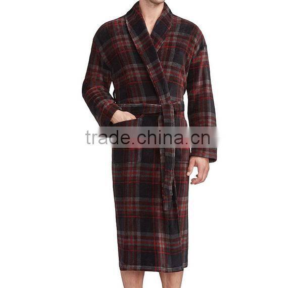 Printed Plaid Fleece Bathrobe Clothing For Adult Men