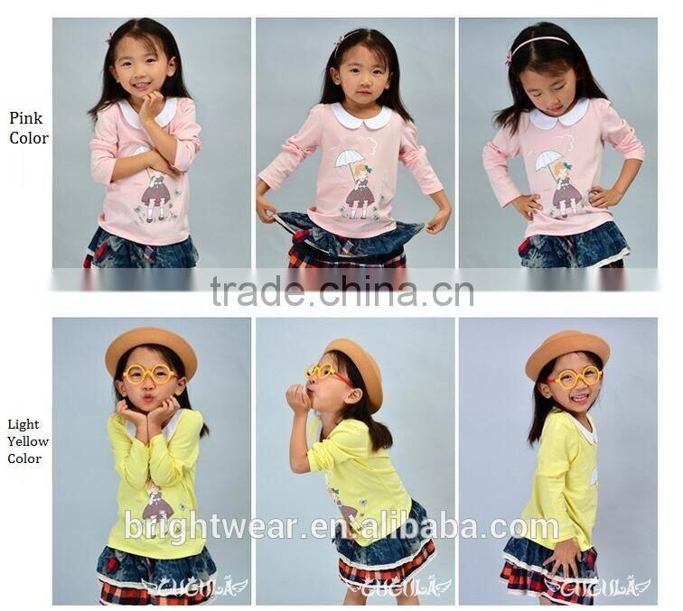 Printed cotton doll collar children cute t-shirt for girls