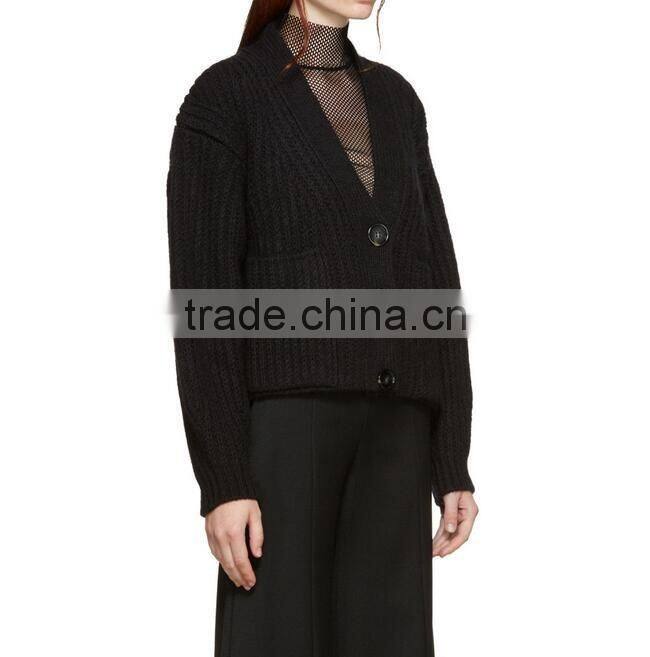 Solid color korean sweater thick fashion Y-neck collar with button for women