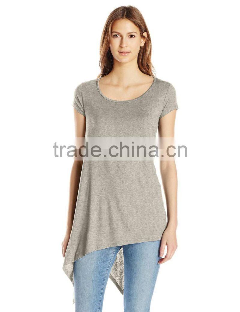 Women's Scoop Neck Asymetrical HemCotton/Viscose Knit Top/Dress Shirt