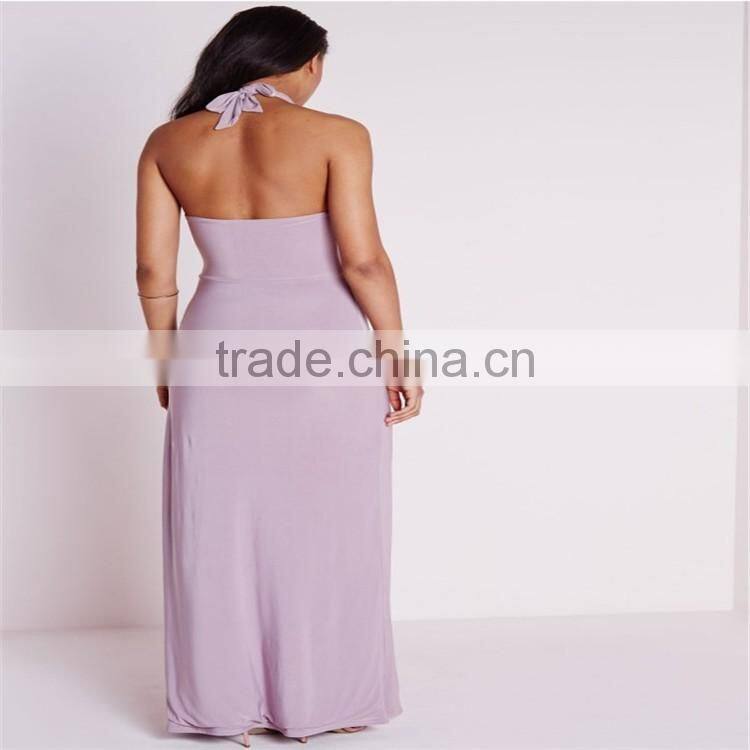 Lastest wedding dress for halter neck backless empty ,elastane satin maxi kick split at front hem evening dress oem service