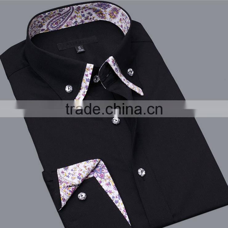 Printing double collar plain long sleeve spring & autumn fancy design t-shirt