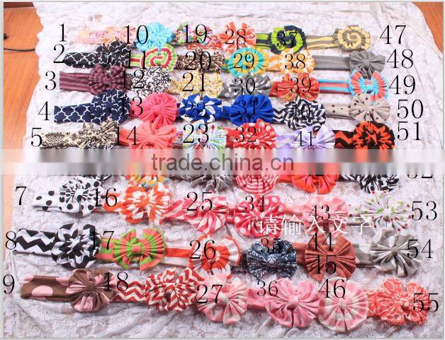 Cheap wholesale childrens boutique headbands various damask polka dots knit cotton hair bows low moq flower elastic headbands
