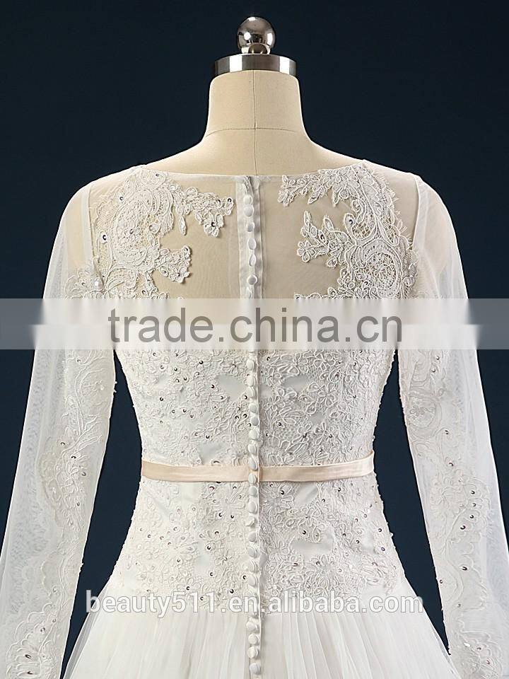 2017 wedding dress Mermaid Lace ball gowns 3/4 sleeves tull net wedding gowns AS41601