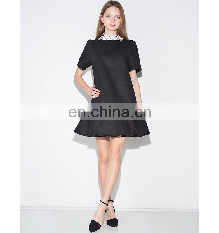 2016 hot selling popular Bird collar black peplum dress fashionable mature women wear