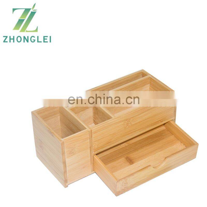 Cheap Square Bamboo Office Pen Pencil Holder for Desk Office Desktop Storage Organizer With Drawers