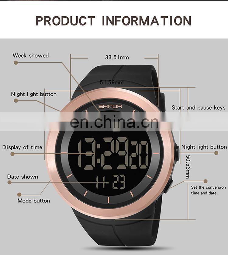 Sanda 6007 Sports Men LED Electronic Watch Chrono Alarm Waterproof Functional Digital Wristwatch