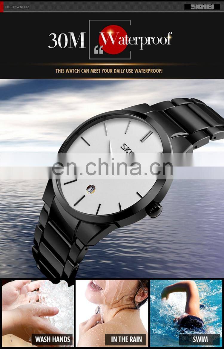 SKMEI 9140 Mens Stainless Steel Metal Belt Current Watches Man Japan Quartz Calendar Watch Men Luxury