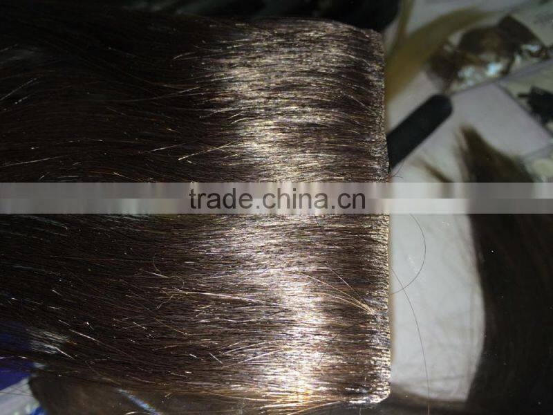 thick end black natural black color handtied Seamless PU skin weft brazilian human hair