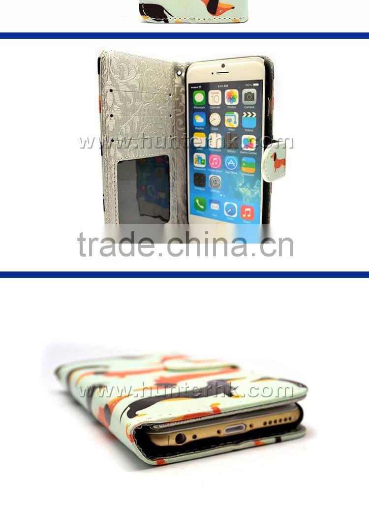 Dog Design Printed Leather Book Case For iPhone 6S