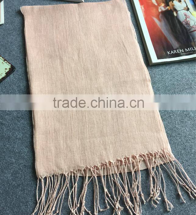 Wholesale Korean Fashion Solid Color Plain Tassel Women Linen Scarf