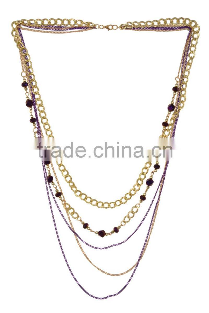 Multi Layered Metal and Beaded Strand/Strings Necklace