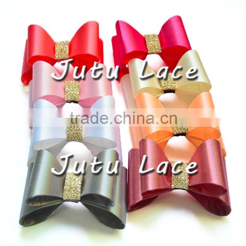 Hot selling fashion elegant shiny glitter crystal center teenage hair bows - 7cm big rhinestone center bowknots wholesale