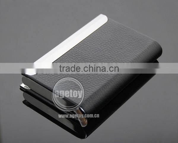 New Arrival High-Grade Magnetic Lock Stainless Steel Metal Black Leather Luxury Business Card Case