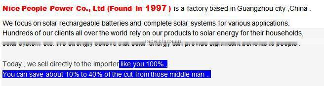 DC power supply 12v 20ah solar rechargeable battery Factory