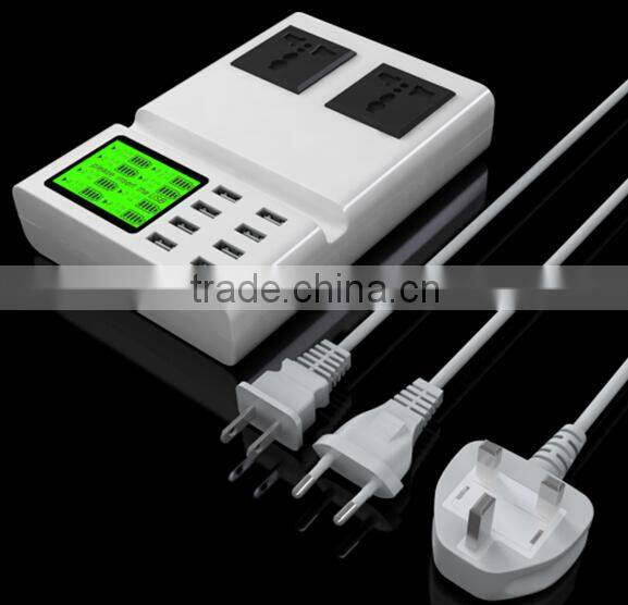 8 Port LCD USB Charger with Socket EU/UK/US Available