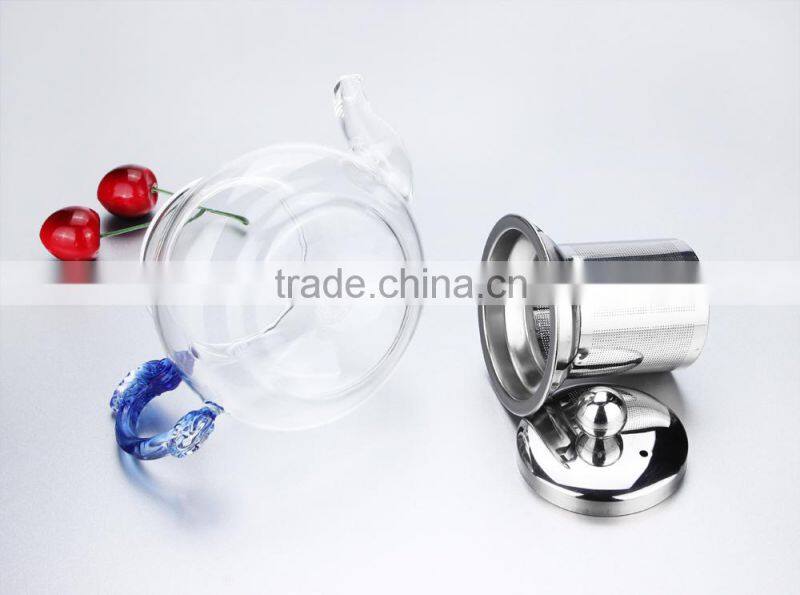 hot new products for 2015 color glass tea kettle with stainless steel strainer
