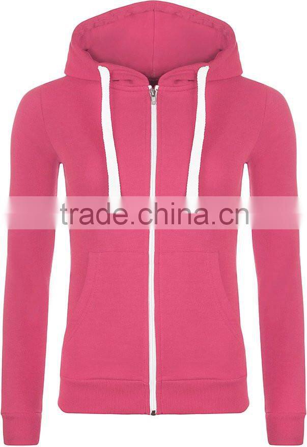 65%Cotton 35%Polyester casual women plain dyed long sleeve zip custom different kinds of hoodies