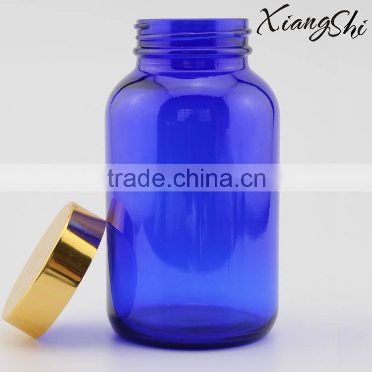 250ml cobalt blue Glass Bottles for Tablet wide mouth 400