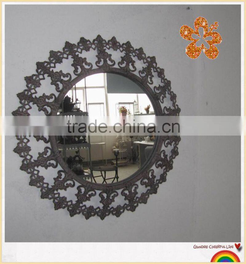 Antique decorative round metal framed wall mirror