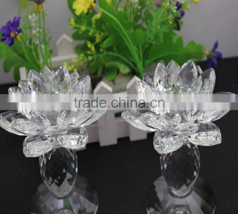 Factory firectly sale European style K9 crystal material 2016New design can be customized size crystal lotus and candle holder