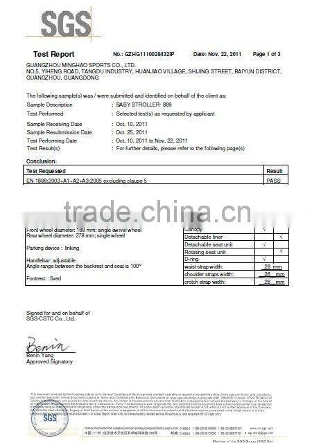 Baby Stroller 3 in 1 Europe Standard EN1888 Push Chair