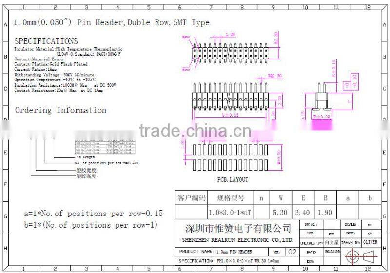 connector alibaba in China 1.0mm Pitch Double Row SMT Pin Header