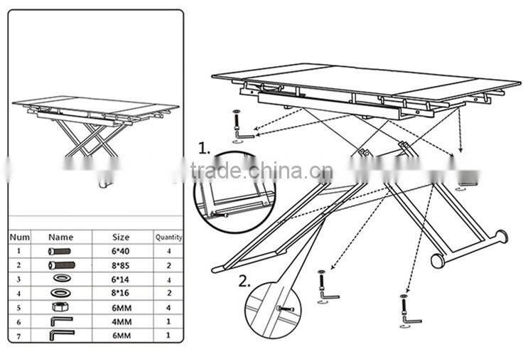 L808H Glass Table - Extendable Size And Height, Glass Metal Dining Coffee Table