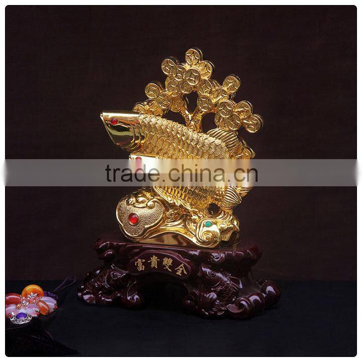 24k Golden color Chinese Luckly fengshui fish ,fish statue