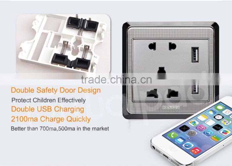 China Suppliers Wallpad Metal110~250V Electrical Universal Socket with Usb Charger Ports USB Power Wall Light Socket eu uk