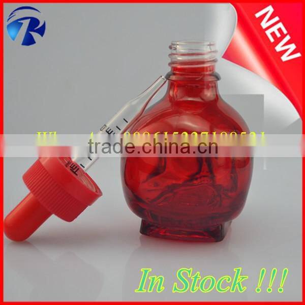 red painting 1oz skull shape glass dropper bottle for e-liquid in stock