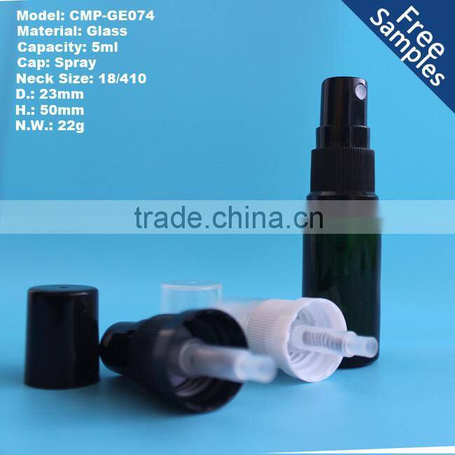 New design 5ml green spray bottle atomizer essential oil bottle with plastic spray