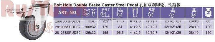 Stainless Steel Braked Bolt Hole Castor with PU Wheel