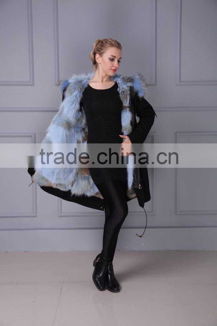 Hot sale wholesale cotton winter coat real fox fur lining parka for women and men