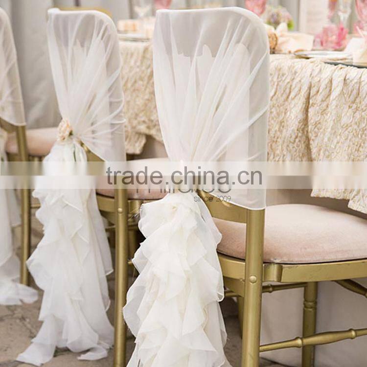 Romantic ruffle blush chiffon chair cover chiffon chair sash for wedding