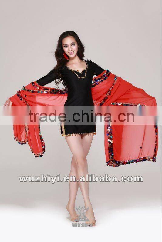 Guangzhou Qiancai Wuchieal 2013 elegant colorful bellydance veils,plus size shining Belly Dance veils (SJ015)