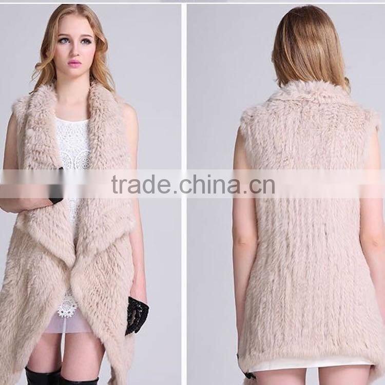 Wholesale Womens Knitted Rabbit Fur Vest with Wide Laples