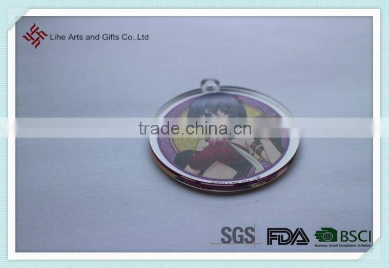 Manufacture acrylic material cartoon sex girl round keychain