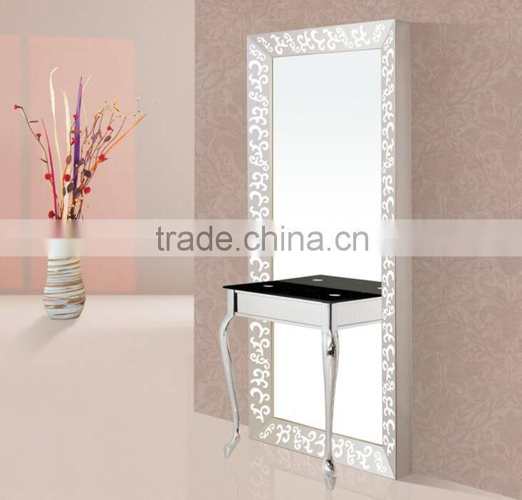 silver 1 side carved pattern hairdressing mirror stations with desk M849